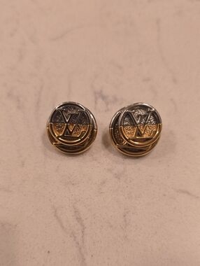 Louis Vuitton Two-Tone Gold and Silver Round Logo Studs